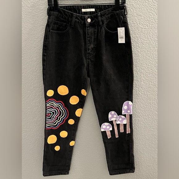 PacSun Denim - Pacsun Hand Painted Patchwork Black Denim Relaxed Jeans Size 26